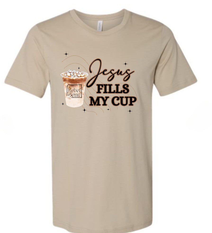 The Rebel Bean "Jesus Fills My Cup" Bella Short Sleeve Tee