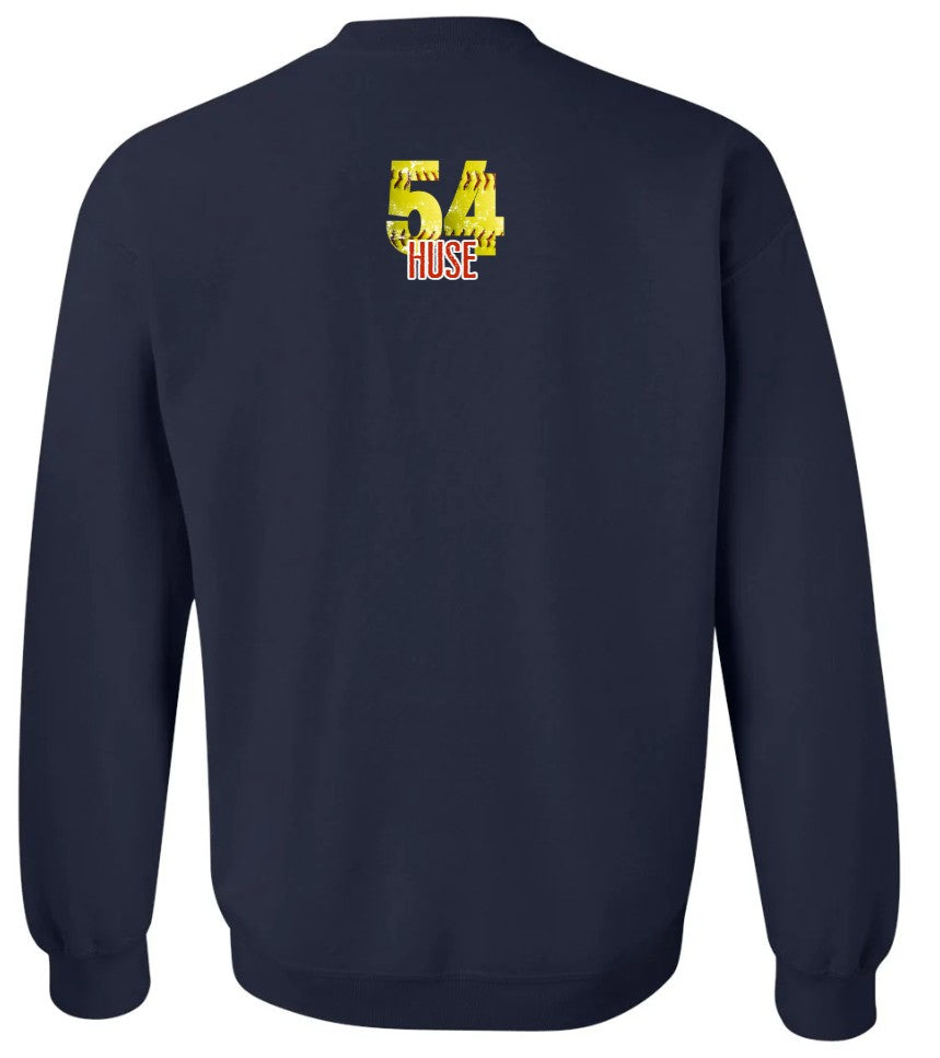 "Premier Softball" Print with small back Crewneck (Email me at createwithsara@outlook.com with your order number and what name and number for back)