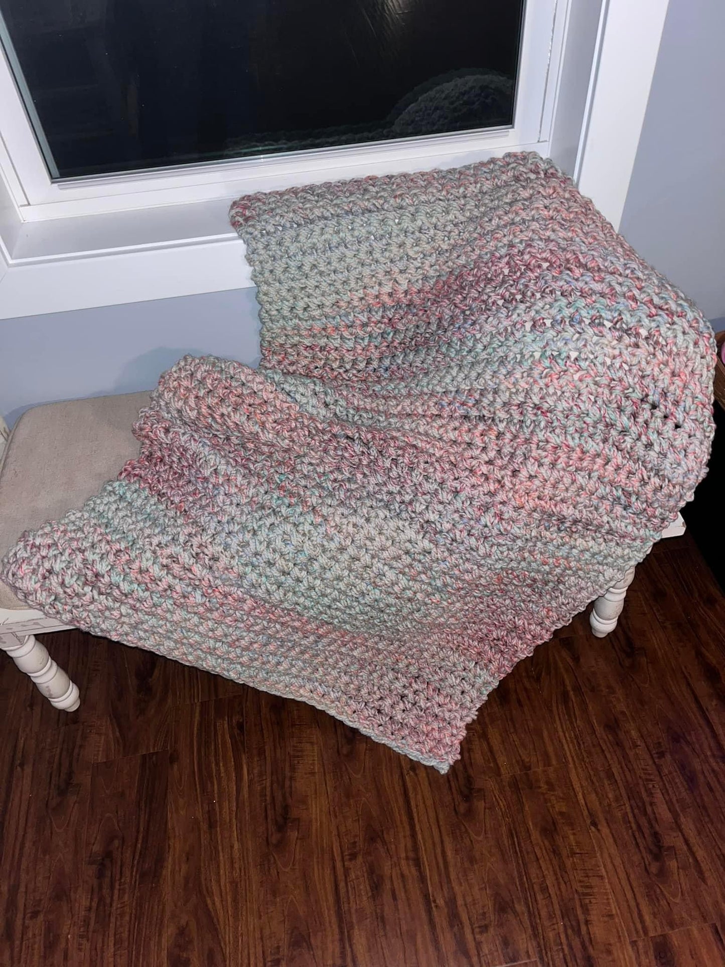 Handmade Triple Stitch Finger Knitted Carousel Lap Throw Blanket