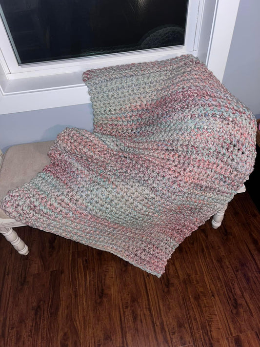 Handmade Triple Stitch Finger Knitted Carousel Lap Throw Blanket