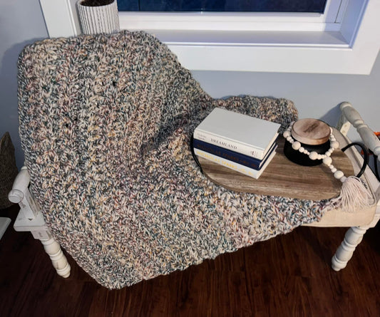 Handmade Triple Stitch Finger Knitted Hudson Bay Lap Throw Blanket