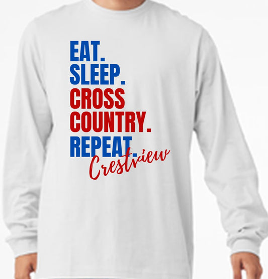 Crestview "Eat Sleep Cross Country Repeat" Bella JA Long Sleeve Tee