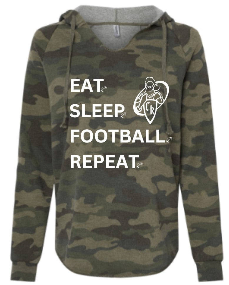 Crestview "Eat Sleep Football Repeat" Women's Butter Hooded Pullover Sweatshirt