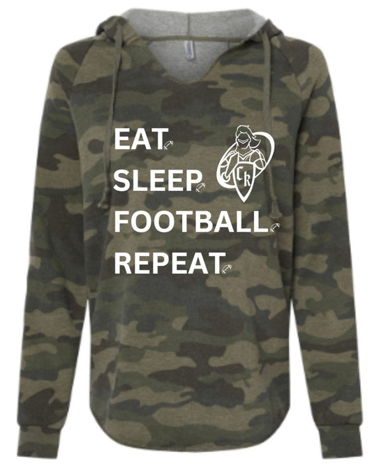 Crestview "Eat Sleep Football Repeat" Women's Butter Hooded Pullover Sweatshirt