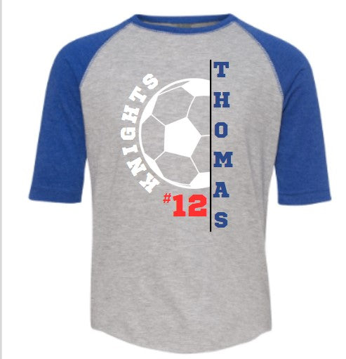 Crestview "Custom Soccer" Youth Vintage Fine Jersey Three-Quarter Sleeve Baseball T-Shirt