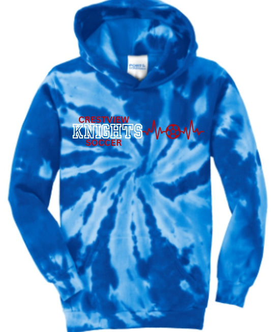Crestview "Knights Soccer Heartbeat" Youth Essential Tie-Dye Hoodie Port & Company