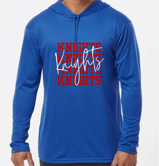 "Knights Repeated Overlay" Long Sleeve Hooded Tee