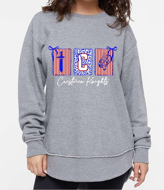 "Crestview Knights 3 Patch" Crewneck Sweatshirt