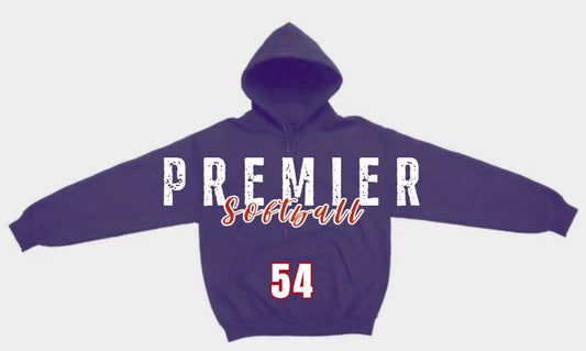 GIANT "Premier Softball" Script Hoodie  (Email me at createwithsara@outlook.com with your order number and what number for pocket)