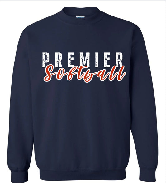 "Premier Softball" Script with large back Crewneck (Email me at createwithsara@outlook.com with your order number and what name and number for back)