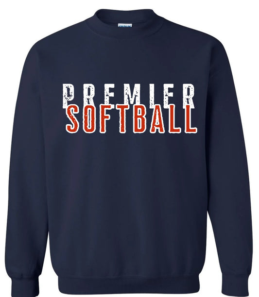 "Premier Softball" Print with large back Crewneck (Email me at createwithsara@outlook.com with your order number and what name and number for back)