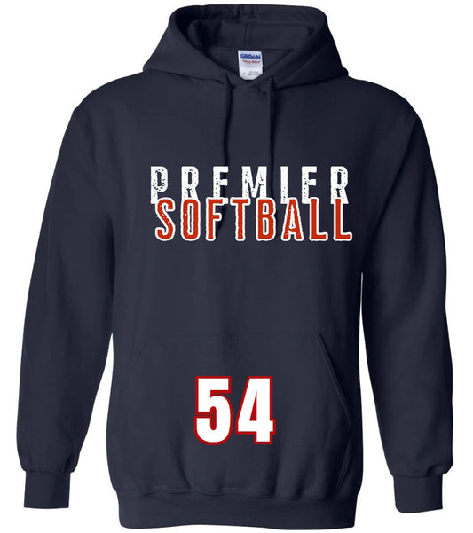 "Premier Softball" Print Hoodie  (Email me at createwithsara@outlook.com with your order number and what number for pocket)