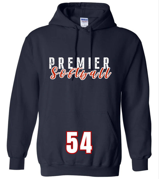 "Premier Softball" Script Hoodie  (Email me at createwithsara@outlook.com with your order number and what number for pocket)