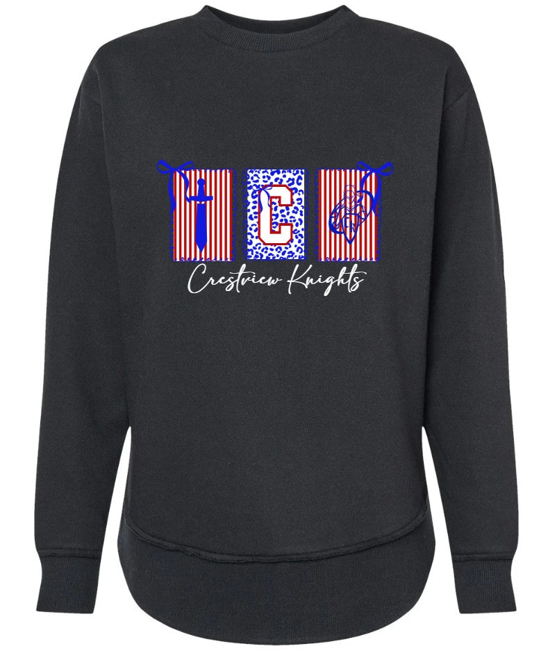"Crestview Knights 3 Patch" Crewneck Sweatshirt